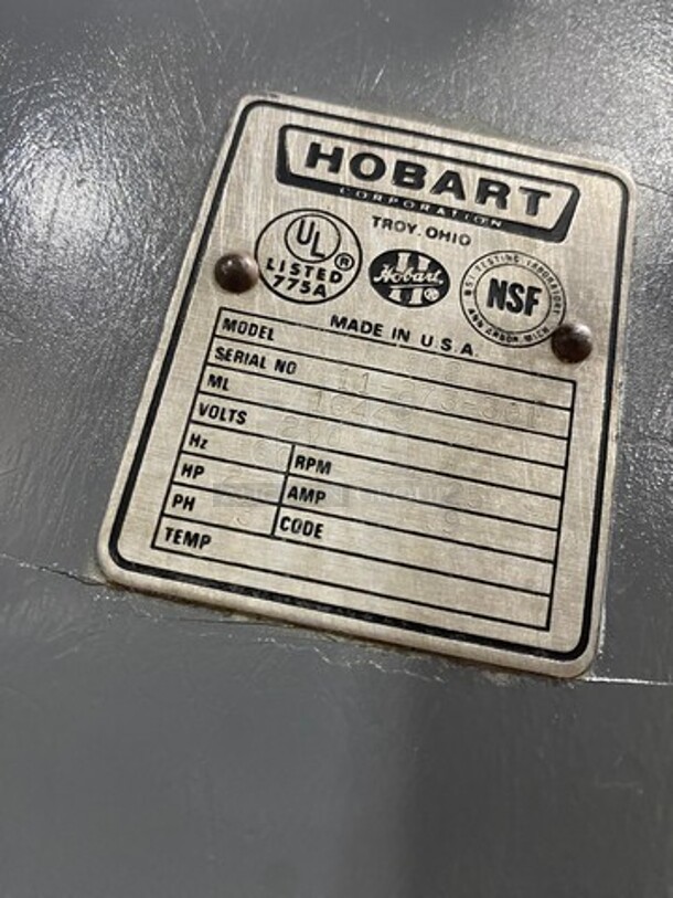 Hobart 80Quart Floor Style Heavy Duty Planetary Mixer! Model M802 Serial 11-273-301! 200V 3 Phase! With Timer! With Bowl And Hook Attachment!  - Image 11 of 12