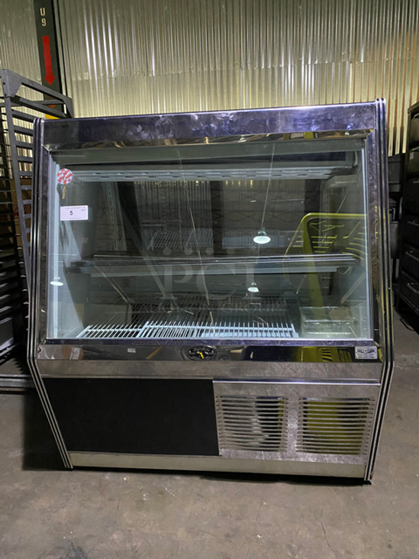 Marc Commercial Refrigerated Bakery Display Case! With Slanted Front Glass! Sliding Rear Access Glass Doors! Stainless Steel Shelf And Poly Coated Racks! Stainless Steel Body! Working When Removed! Model: MDL-4S/C-B 120V 60HZ 1 Phase