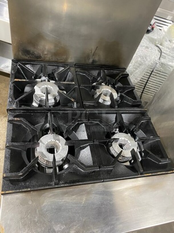 Nice! LATE MODEL! Sierra Commercial Natural Gas Powered 4 Burner Stove! With Raised Back Splash And Salamander Shelf! With Oven Underneath! All Stainless Steel! On Legs! - Image 5 of 11