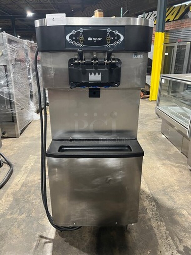 WOW! Taylor Crown Commercial 3 Handle Soft Serve Ice Cream Machine! All Stainless Steel! On Casters! Model: C713-33 SN: M0072953 208/230V 60HZ 3 Phase