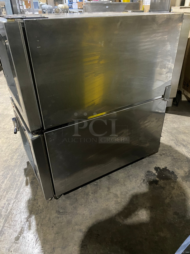 Panimatic Commercial Double Deck Bread Baking Oven! Electric Powered! With View Through Doors! Metal Bread Racks! Stainless Steel Body! On Casters! 2x Your Bid Makes One Unit! Model: F44666 SN: 39 208V - Image 2 of 11