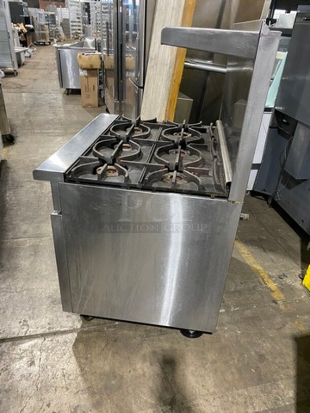 Imperial Commercial Natural Gas Powered 6 Burner Stove! With Raised Back Splash And Salamander Shelf! With Oven Underneath! All Stainless Steel! On Casters! - Image 3 of 10