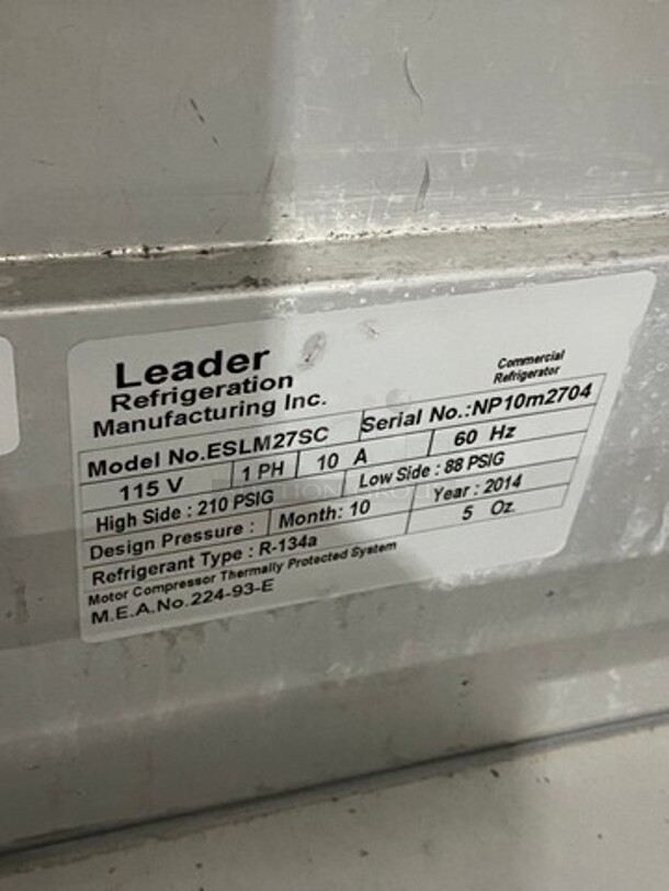  Leader Commercial Refrigerated Mega Top Sandwich Prep Table! With Commercial Cutting Board! With Single Door Underneath Storage Space! All Stainless Steel! On Casters! MODEL ESLM27SC SN:NP10M2704 - Image 8 of 9