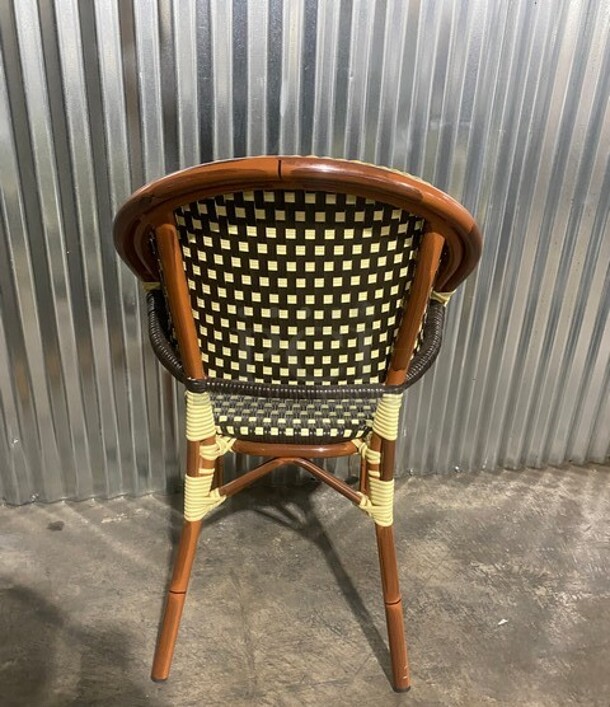 NEW! Synthetic Stackable Rounded Back Aluminum Wicker/Bamboo Chair! 3x Your Bid! - Image 3 of 7