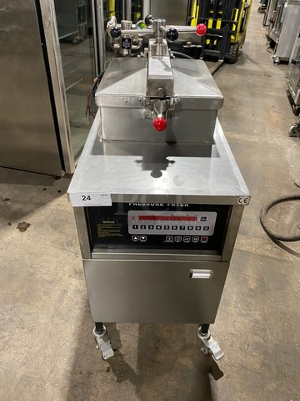 LATE MODEL! 2019 Shineho Equipment Electric Powered Pressure Fryer! With Metal Fryer Basket! All Stainless Steel! On Casters! Model: P007 220V 50HZ
