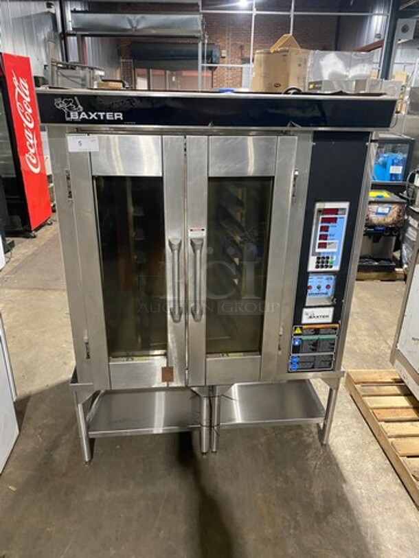 Baxter Commercial Electric Powered Mini Rotating Rack Oven! With 2 View Through Doors! Built In Pan Rack! On Equipment Stand! With Storage Space Underneath! All Stainless Steel! On Legs! Model: 0V300EM8 SN: 241007968 208V 60HZ 3 Phase