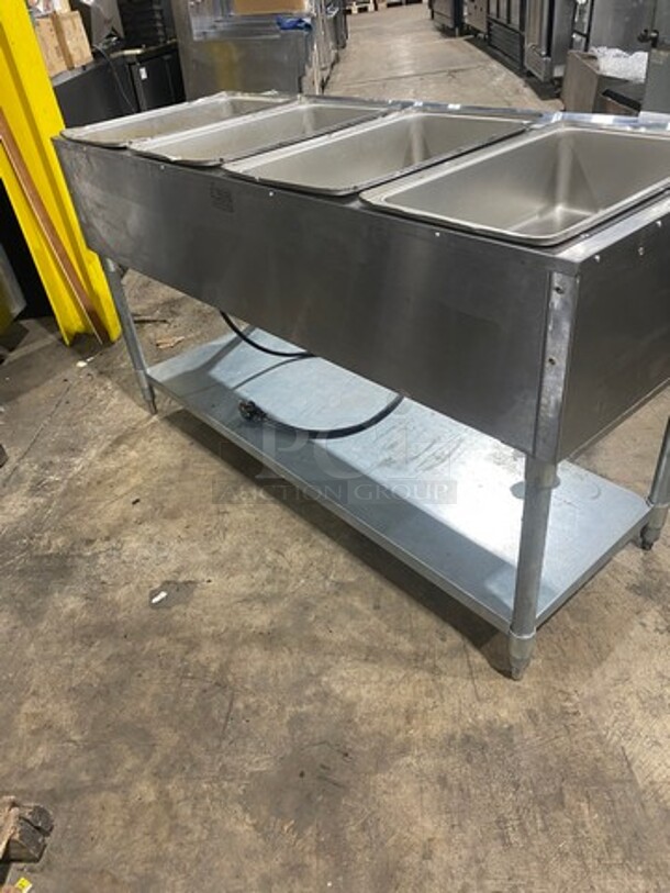 NICE! Eagle Commercial Electric Powered 4 Well Steam Table! With Storage Space Underneath! All Stainless Steel! On Legs! Model: DHT4120 SN: 2106100056 120V 60HZ 1 Phase! Working When Removed! - Image 3 of 9