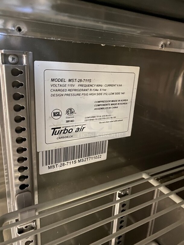 Turbo Air Refrigerated Salad Bar Island! Single Door Storage Space Underneath! All Stainless Steel! Model MST28711S SN: MS2T711022 115V  - Image 7 of 8