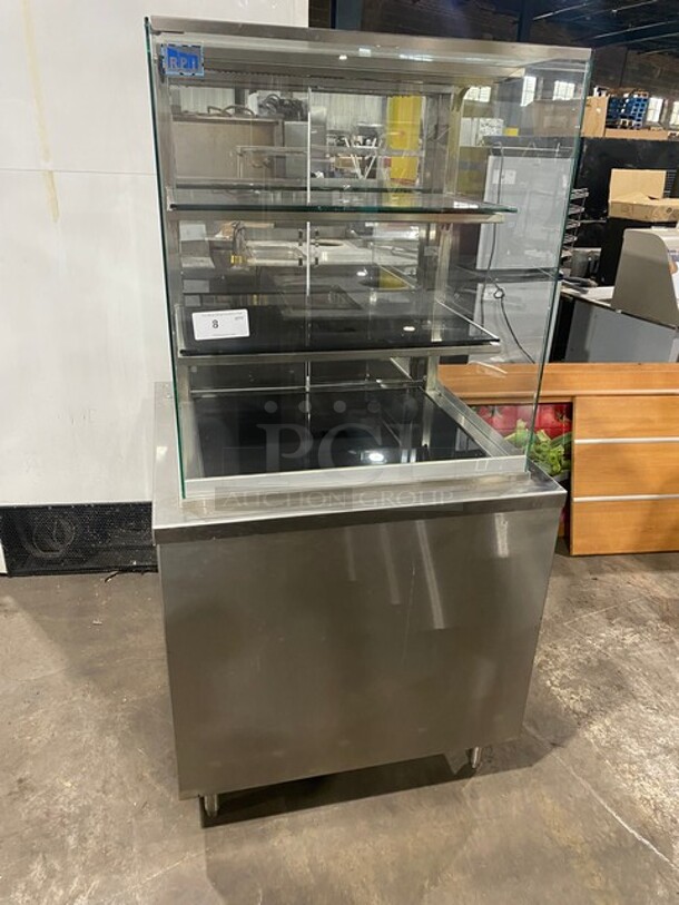 RPI Commercial Heated Display Case Merchandiser! Glass All Around! With Rear Access Doors! Stainless Steel Body! On Legs! WORKING WHEN REMOVED! Model: VIHD234RSQCC SN: 11197731 208/230V 