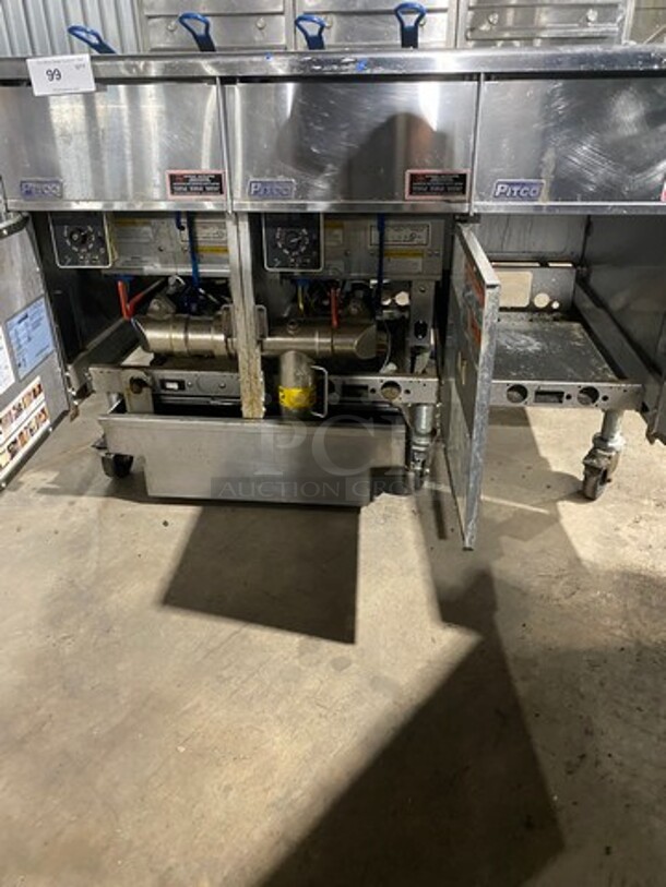 Pitco Frialator Commercial Electric Powered 2 Bay Deep Fat Fryer With Dump Station! With Oil Filter System! All Stainless Steel! On Casters! Model: SE14 SN: E10HD036879 208V 60HZ 3 Phase - Image 8 of 11