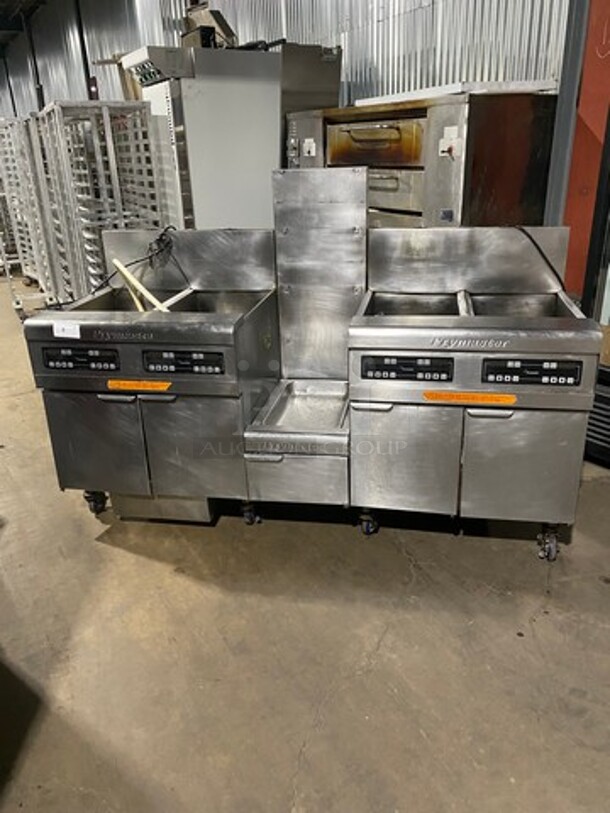 Frymaster Commercial Natural Gas Powered 4 Bay Deep Fat Fryer! With Middle Fryer Basket Rack! With Oil Filter System! All Stainless Steel! On Casters! Model: FMPH455SC SN: 0904IK0007 - Image 1 of 12