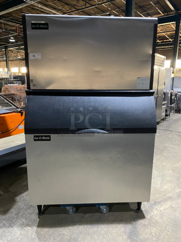 Ice-O-Matic Commercial Ice Machine Head! On Commercial Ice Bin! All Stainless Steel! On Legs! 2x Your Bid Makes One Unit! Model: ICE1406HW5 SN: 14041280010414 208/230V 60HZ 1 Phase