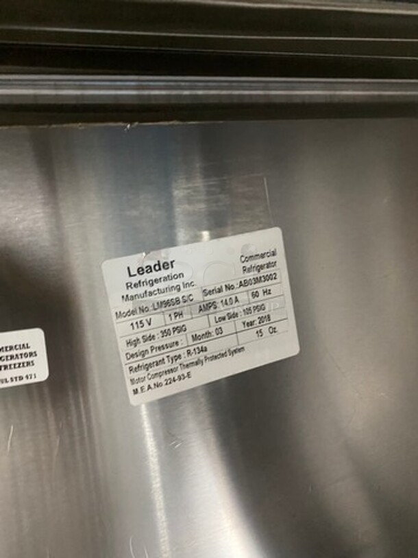LATE MODEL! 2018 Leader Commercial Refrigerated Food Serving Station Counter/ Cold Pan! With Sneeze Guard! Stainless Steel Body! On Casters! Model: LM96SB SN: AB03M3002 115V 60HZ 1 Phase - Image 8 of 8