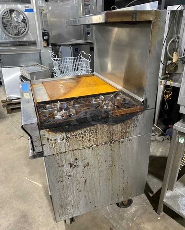 Us Range Stainless Steel Commercial Natural Gas Powered 2 Burner Range w/ Left Side Flat Top Griddle! With Oven And Back Splash! On Commercial Casters! - Image 3 of 8