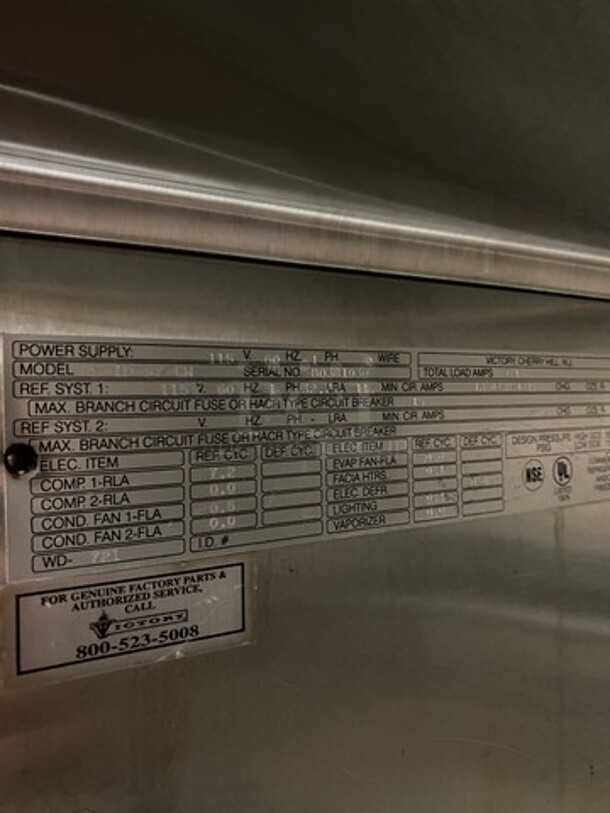 Victory Commercial Single Door Refrigerated Dough Retarder! Can Fit Roll In Rack! All Stainless Steel! On Legs! RACK NOT INCLUDED! Model: RS1DS7EW SN: B0381930 115V 60HZ 1 Phase00 - Image 7 of 9