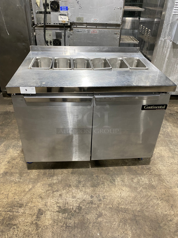 Continental Commercial Refrigerated Sandwich Prep Table! With 2 Door Underneath Storage Space! All Stainless Steel! On Casters! Model: SW4812 SN: 15670700 115V 60HZ 1 Phase