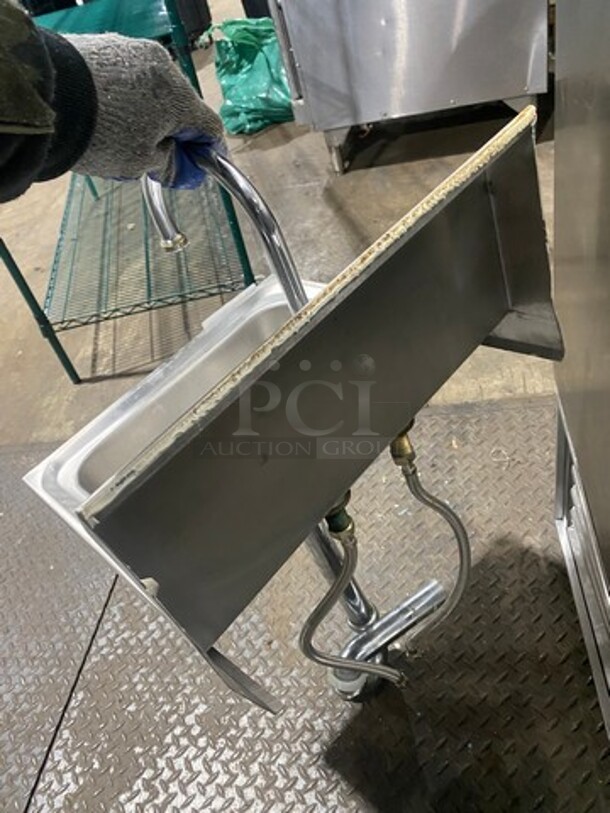 BK Resources Commercial Stainless Steel Hand Sink! With Back Splash! With Faucet And Handles! Model: BKHSD1410 - Image 3 of 8