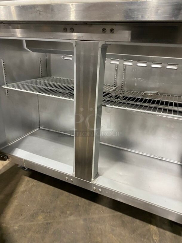 Continental Commercial Refrigerated Sandwich Prep Table! With 2 Door Storage Space Underneath! All Stainless Steel! On Casters! With Commercial Cutting Board! MODEL SW4812 SN: 14866581 115V 1PH - Image 6 of 9