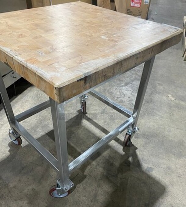 NICE! Butcher Block Never Used Reversable Prep Table! 3" Thick! On Casters! - Image 4 of 8