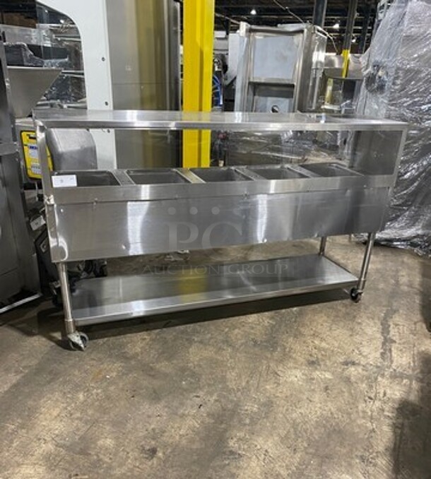 Eagle Commercial Electric Powered 5 Well Steam Table! With Storage Space Underneath! All Stainless Steel! On Casters! Model: YSPHT5 SN: 2008990224 208V 60HZ 1 Phase