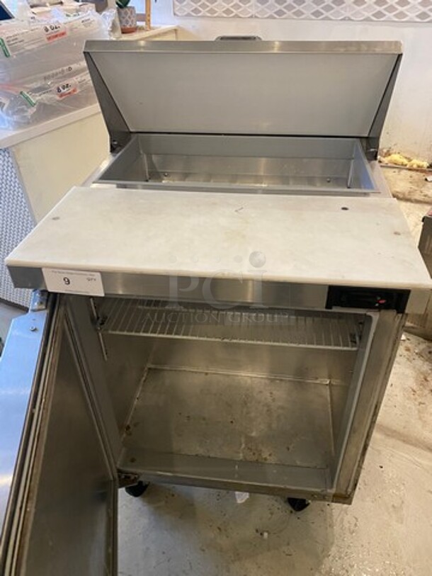 Continental Commercial Refrigerated Sandwich Prep Table! With Commercial Cutting Board! With Single Door Storage Space Underneath! All Stainless Steel! On Casters! WORKING WHEN REMOVED! Model: SW278 SN: 15858192 115V 60HZ 1 Phase - Image 5 of 9