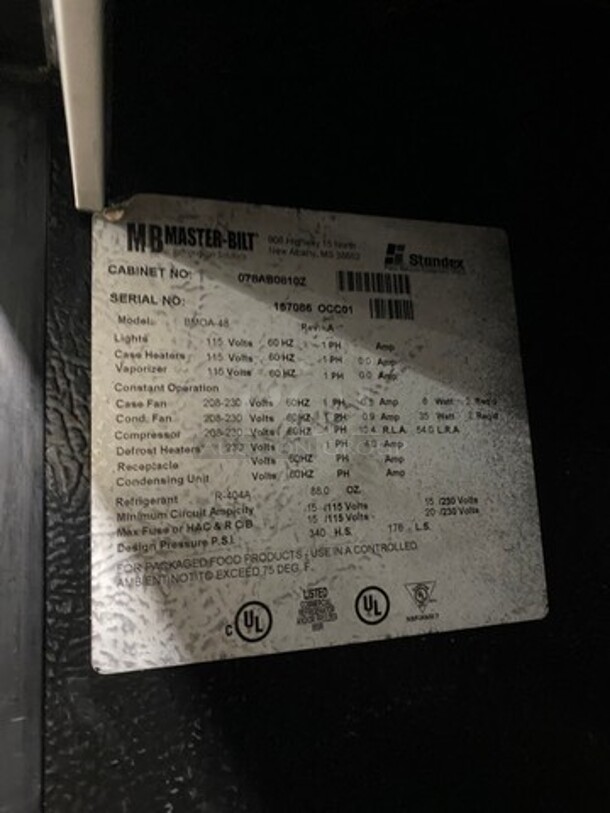 MASTERBILT Open Refrigerated  Grab-N-Go Display Case Merchandiser!
 W/ Night Curtain! Model BMOA-48 Serial 167086OCC01 115V/208-230V/60Hz/1 Phase - Image 6 of 7