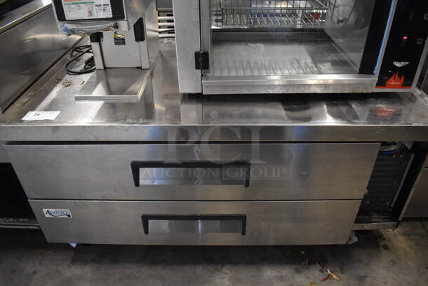 Avantco 178CBE52HC Stainless Steel Commercial 2 Drawer Chef Base on Commercial Casters. 115 Volts, 1 Phase. 52x32x26. Tested and Does Not Power On