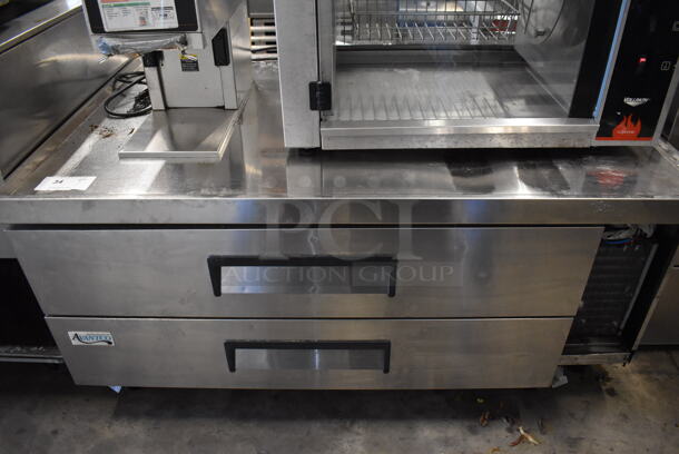 Avantco 178CBE52HC Stainless Steel Commercial 2 Drawer Chef Base on Commercial Casters. 115 Volts, 1 Phase. 52x32x26. Tested and Does Not Power On - Image 1 of 6