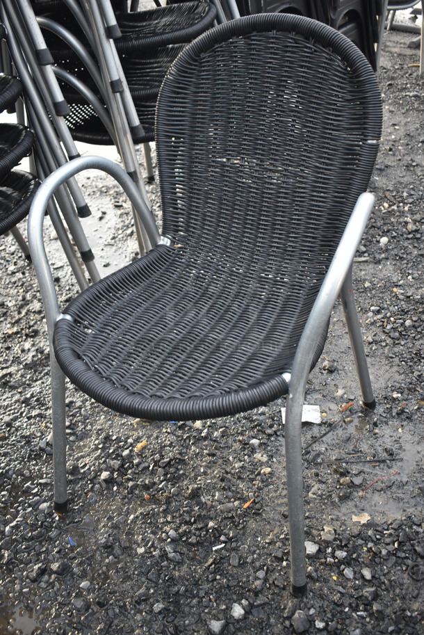10 Black Wicker Style Chair w/ Arm Rests and Metal Frame. 21x25x32. 10 Times Your Bid! - Image 3 of 4