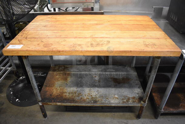 Butcher Block Tabletop w/ Metal Under Shelf. 48x30x36