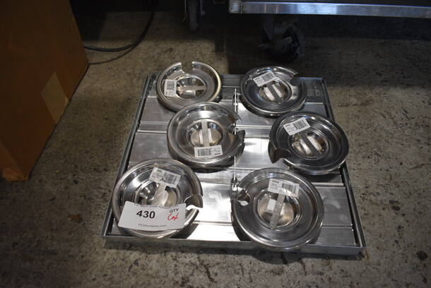Metal Tray and 6 NEW Winco Round Lids. Includes 5.75x5.75x1, 16x16x1