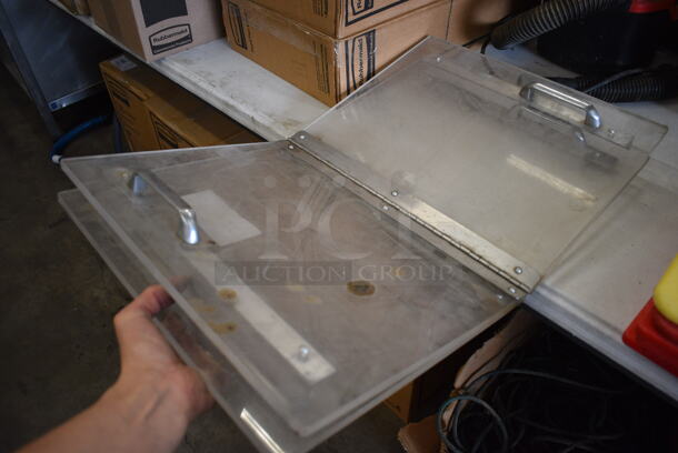 ALL ONE MONEY! Lot of 2 Clear Poly Center Hinge Lids. 15.5x24x2