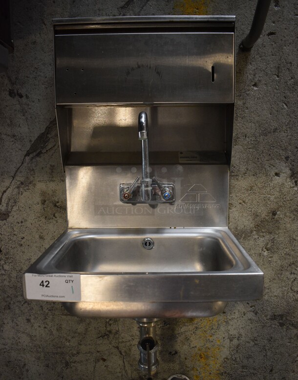 Advance Tabco Stainless Steel Commercial Single Bay Wall Mount Sink w/ Faucet and Handles. 17.5x15x33