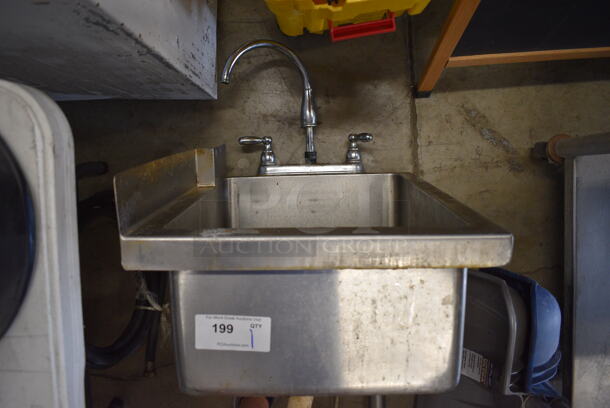 Stainless Steel Single Bay Sink w/ Faucet, Handles and 1 Leg. 19x24x38