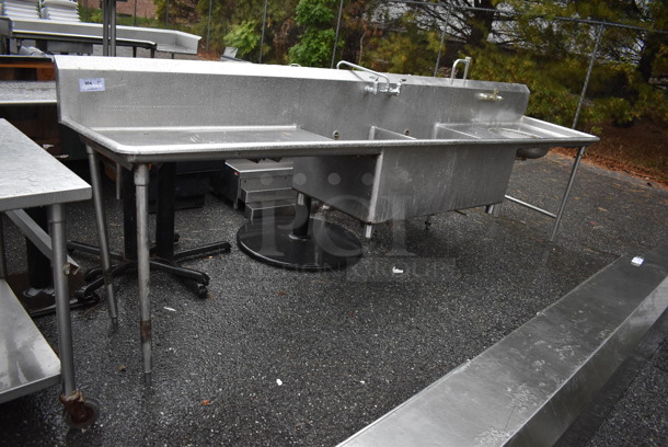 Stainless Steel 2 Bay Sink w/ Faucet, Handles, Right Side Sink Basin and Left Side Drain Board. 144x31x46