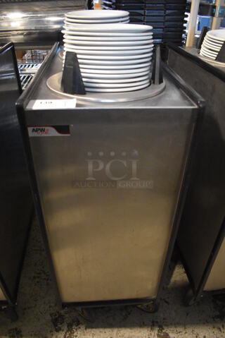 APW Wyott ML2-9-5P Stainless Steel Commercial 2 Well Plate Dispenser w/ 9" Plates on Commercial Casters. 15.5x30.5x45