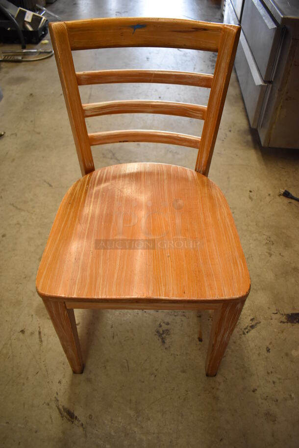 3 Wood Pattern Dining Chairs w/ Ladder Back Seats. 16x18x31. 3 Times Your Bid! - Image 1 of 6