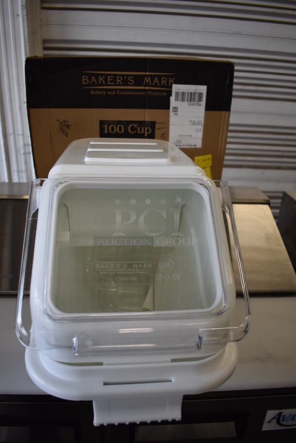 BRAND NEW IN BOX! Bakers Mark White and Clear Poly Ingredient Bin. 11x23x17 