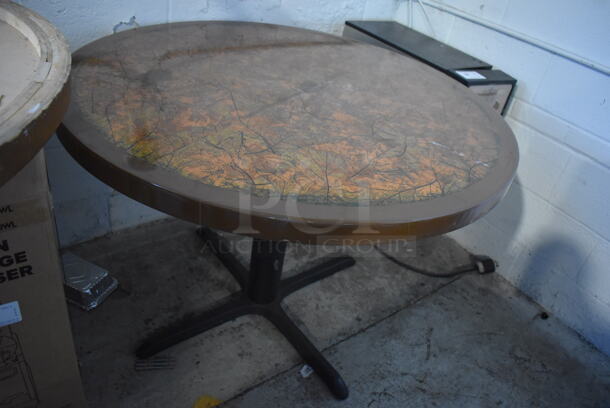 2 Round Wooden Tables on Black Metal Table Bases. 42x42x29. 2 Times Your Bid!
