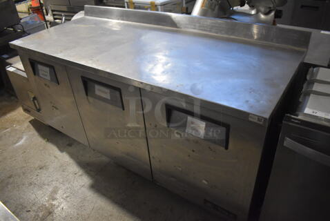 True TWT-72 Stainless Steel Commercial 3 Door Work Top Cooler on Commercial Casters. 115 Volts, 1 Phase. 72.5x30x39. Tested and Working!