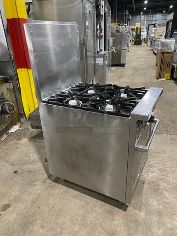Commercial Natural Gas Powered 4 Burner Stove! With Raised Back Splash! With Oven Underneath! Stainless Steel Body! On Casters! - Image 2 of 10
