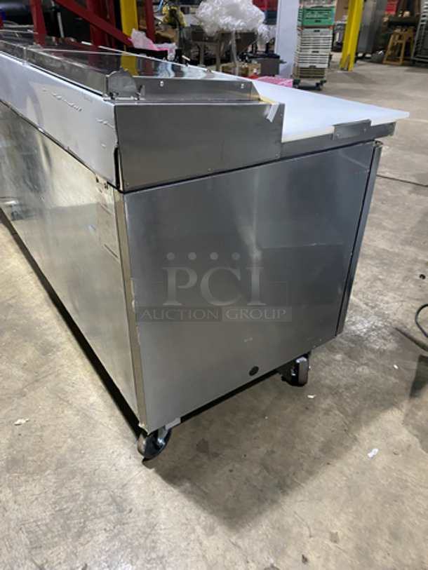 WoW! NEVER USED! All Stainless Steel Commercial Refrigerated Pizza Prep Table! With Commercial Cutting Board! With 3 Door Underneath Storage Space! With Poly Coated Racks! All Stainless Steel! On Casters! Model: LPP93 SN: LPP9312120584001 115V 60HZ 1 Phase - Image 3 of 11
