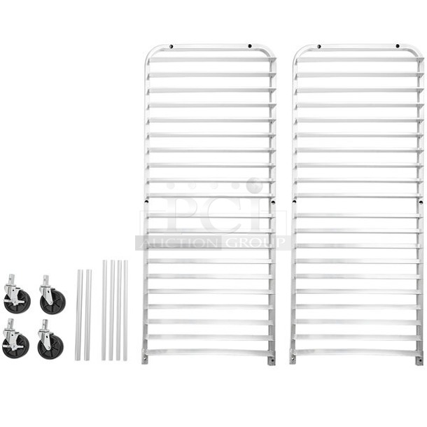 BRAND NEW SCRATCH & DENT! Steelton 20 Pan End Load Bun / Sheet Pan Rack - Unassembled. Box is torn.  - Image 2 of 3