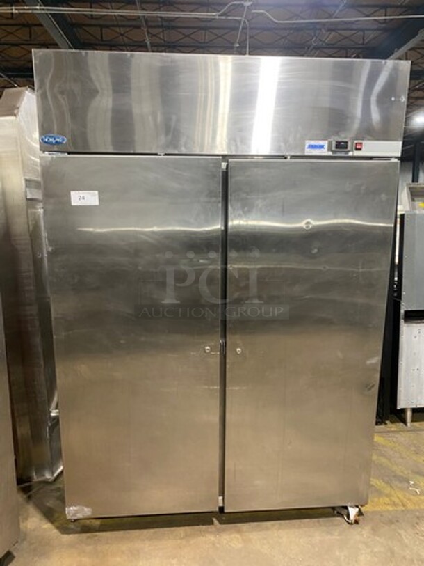 Norlake Commercial 2 Door Reach In Freezer! With Poly Coated Racks! All Stainless Steel! On Casters! Model: NF482SMS SN: 03100757 115V 60HZ 1 Phase