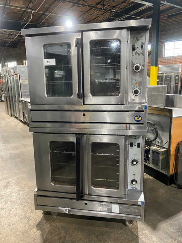 Sunfire Commercial Natural Gas Powered Double Deck Convection Oven! With View Through Doors! Metal Oven Racks! All Stainless Steel! On Casters! 2x Your Bid Makes One Unit!