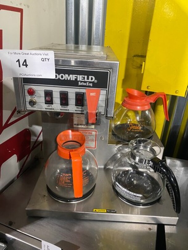 Bloomfield Commercial Countertop Coffee Brewing Machine! With 3 Coffee Pot Warming Stations! With Hot Water Dispenser! All Stainless Steel! Model: 8572 SN: 08J02048572 120V - Image 1 of 7