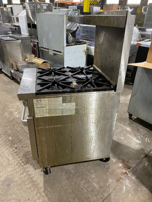 Cook Rite Commercial Natural Gas Powered 4 Burner Stove! With Raised Back Splash And Salamander Shelf! With Oven Underneath! All Stainless Steel! On Casters! - Image 3 of 9