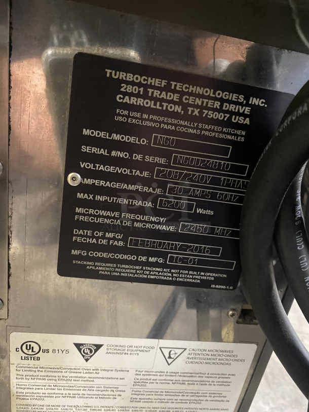Turbo Chef Commercial Countertop Electric Powered Rapid Cook Oven. 208/240 Volts, 1 Phase Model: NGO! SN: NGOD24810! - Image 5 of 8