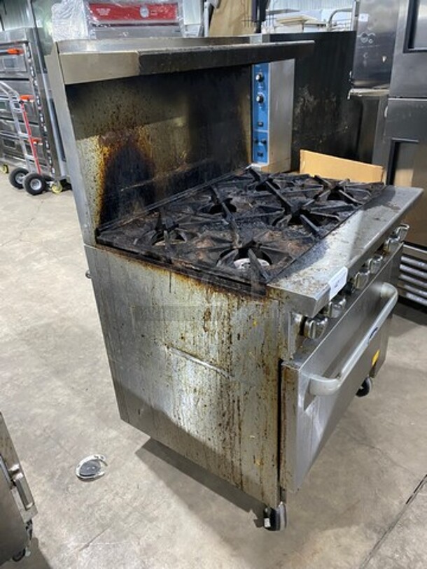 Cook Rite Commercial Natural Gas Powered 6 Burner Stove! With Raised Back Splash And Salamander Shelf! With Oven Underneath! All Stainless Steel! On Casters! - Image 3 of 9