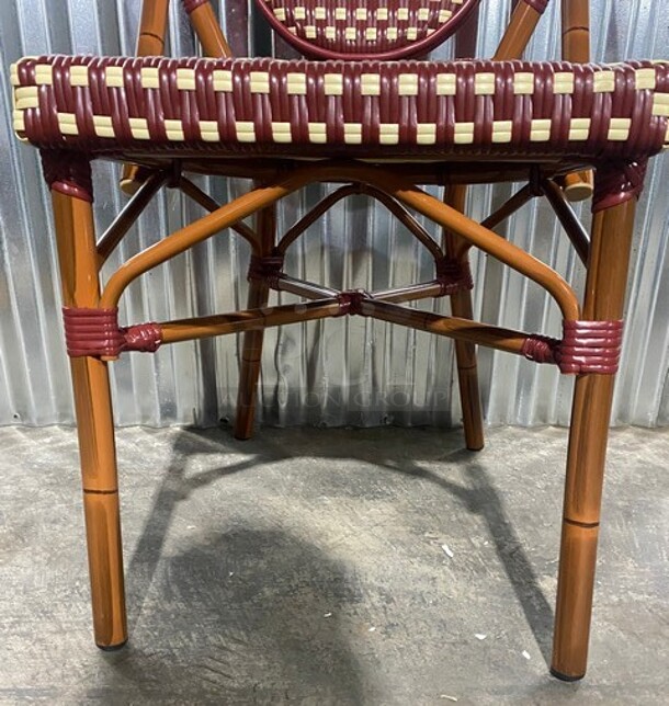NEW! Nice Aluminum Bamboo Patio Dinning Side Chair In Red! 4x Your Bid! - Image 6 of 7